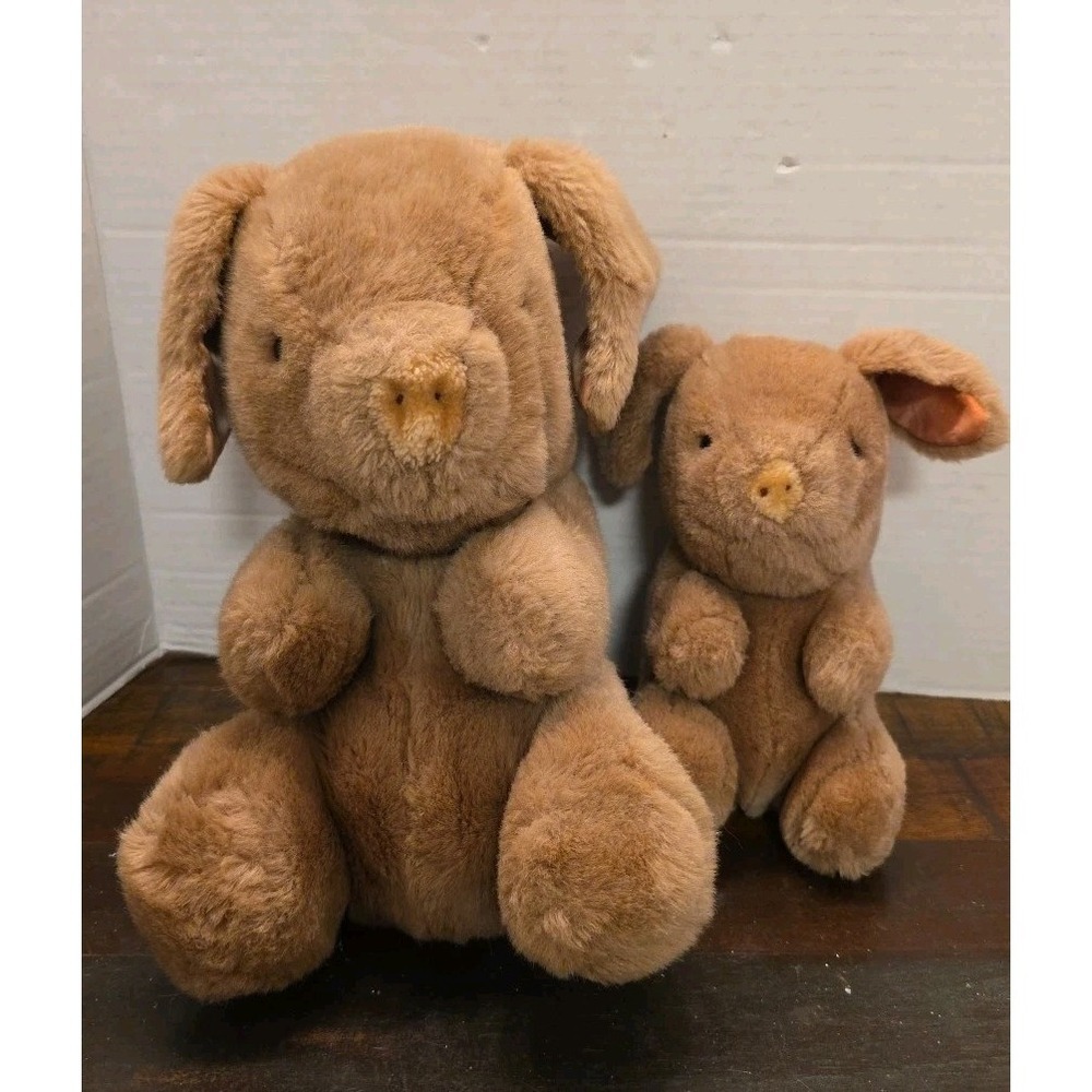 Gund Hamlet Pig Plush Set - Vintage 1980s Large & Small Brown Pig Pair - Rare